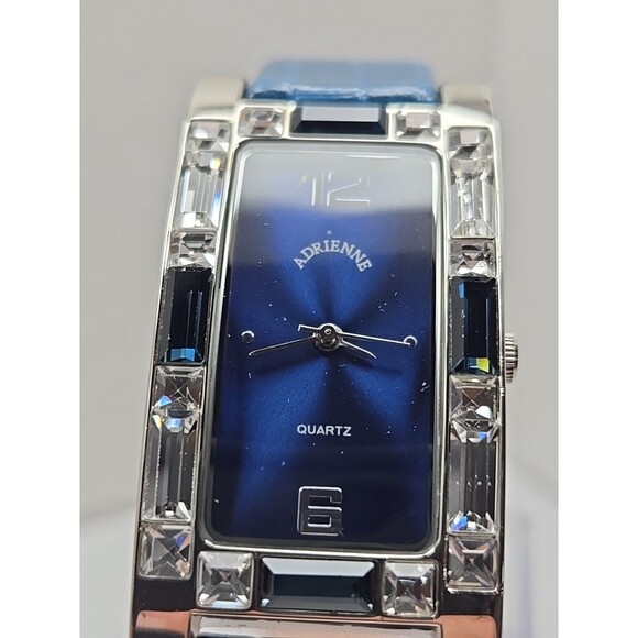 Adrienne Crystal Bezel Blue Alligator Leather Strap Womens Watch New Battery - Picture 4 of 12
